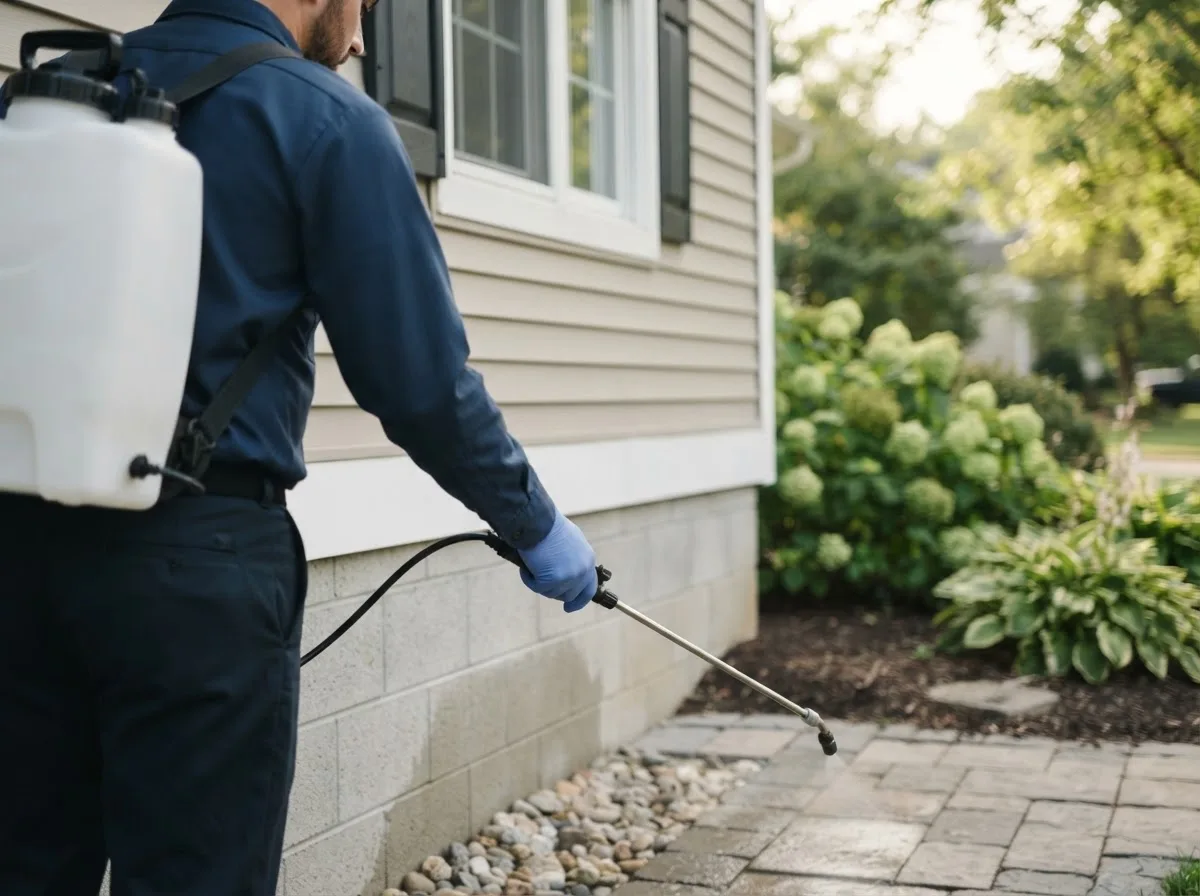 Pest control technician inspecting a home in Whitesville, KY